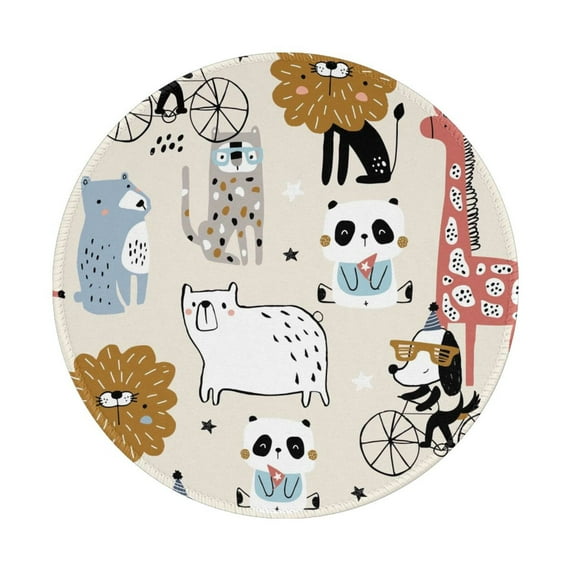 Disketp Hand Drawn Animals Small Mouse Pad 7.9x7.9 Inches,Washable Round Mousepad For Office Laptop Computer,Non-Slip Rubber Base Mouse Pads For Wireless Mouse