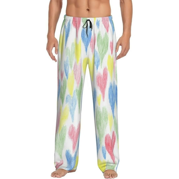 Disketp Hand Drawn Colored Hearts Men'S Pajama Pants - Ultra Soft Fleece Sleep And Lounge Pants (Size: S-Xxl)