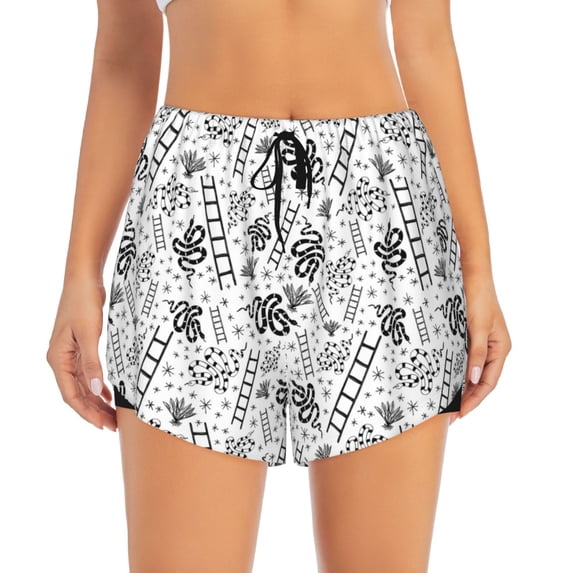 Disketp Hand Drawn Snake Print Women's Shorts Workout Shorts for Athletic Gym Running Shorts with Phone Pockets X-Large
