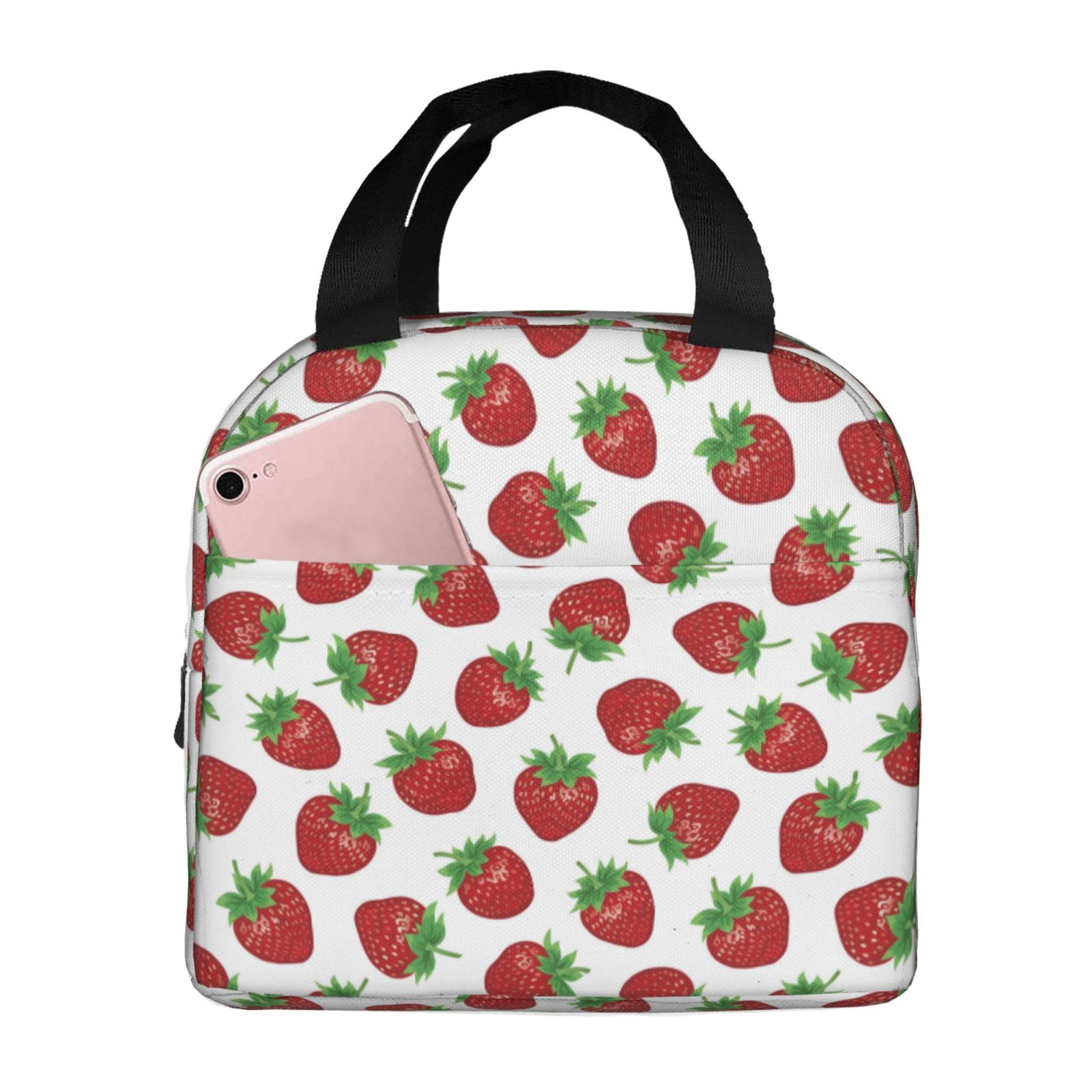 Cute Strawberry Lunch Bag For Women & Kids – Insulated Soft Tote With Shoulder Strap For Office, School, Picnic