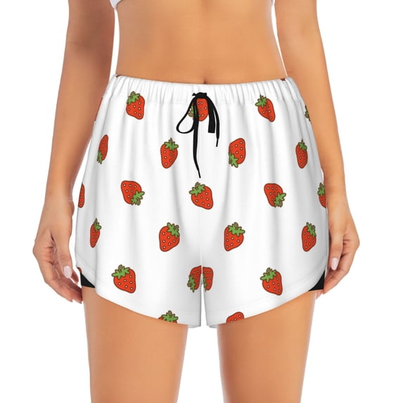 Disketp Hand Drawn Strawberry Print Women's Shorts Workout Shorts for Athletic Gym Running Shorts with Phone Pockets Large