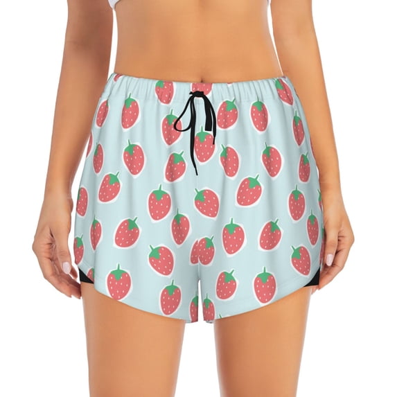 Disketp Hand Drawn Strawberry Print Women's Shorts Workout Shorts for Athletic Gym Running Shorts with Phone Pockets