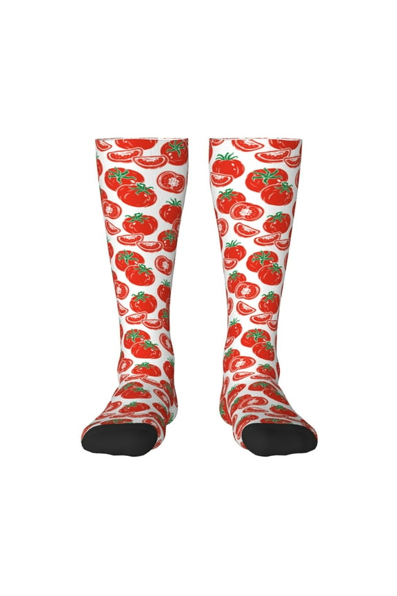 Hand Drawn Tomatoes Print Unisex Contrast Color Stockings Lightweight Breathable Ventilation Ankle Contrast Color Stockings, Contrast Color Stockings for Daily