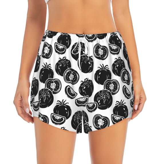 Disketp Hand Drawn Tomatoes Print Women's Shorts Workout Shorts for Athletic Gym Running Shorts with Phone Pockets Medium