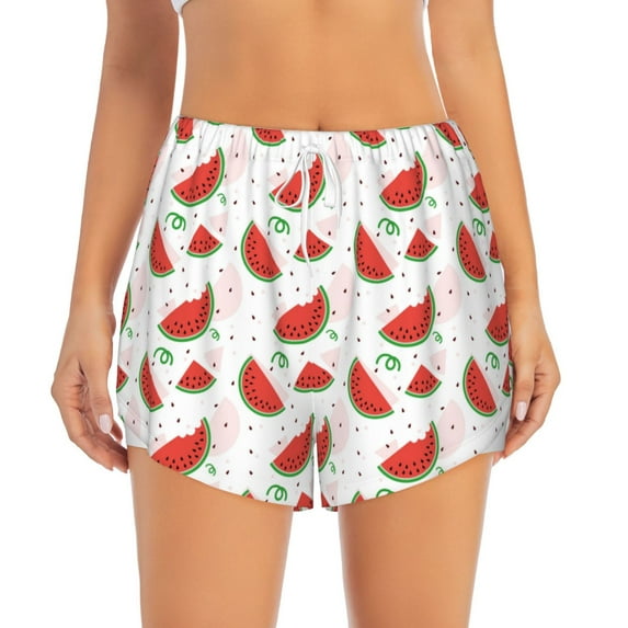 Disketp Hand Drawn Watermelon Print Women's Shorts Workout Shorts for Athletic Gym Running Shorts with Phone Pockets X-Large