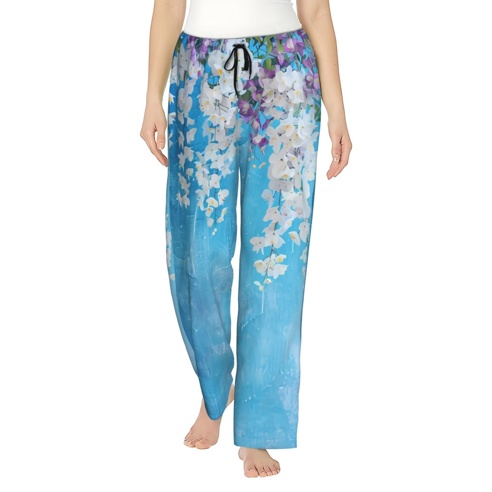 Disketp Hanging Orchids Floral Blue Women's Comfy Pajama Pants Casual