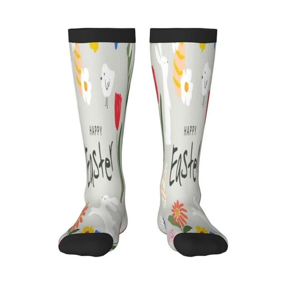 Disketp Happy Easter Print Unisex Contrast Color Stockings Lightweight Breathable Ventilation Ankle Contrast Color Stockings, Contrast Color Stockings for Daily