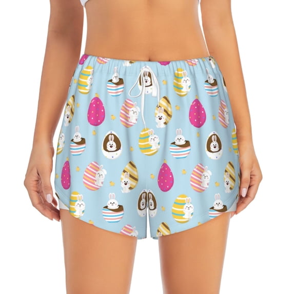 Disketp Happy Easter Print Women's Shorts Workout Shorts for Athletic Gym Running Shorts with Phone Pockets Small