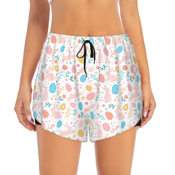 Disketp Happy Easter Print Women's Shorts Workout Shorts for Athletic Gym Running Shorts with Phone Pockets