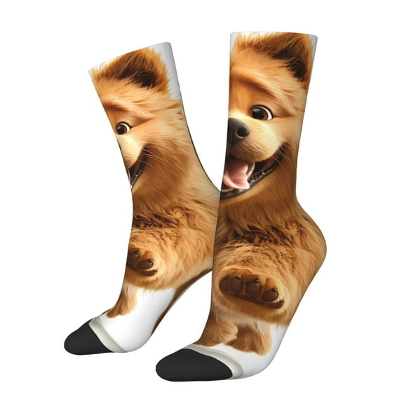 Disketp Happy Fluffy Running Dog Unisex Crew Socks Lightweight Breathable Ventilation Ankle Socks, Mid-calf socks for Daily