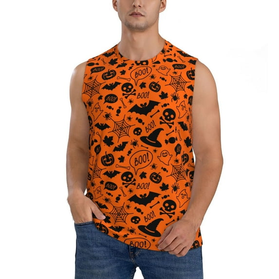 Disketp Happy Halloween 6 Sleeveless Tshirts For Men, Muscle Shirts For Men Dry Fit Tank Top-Large