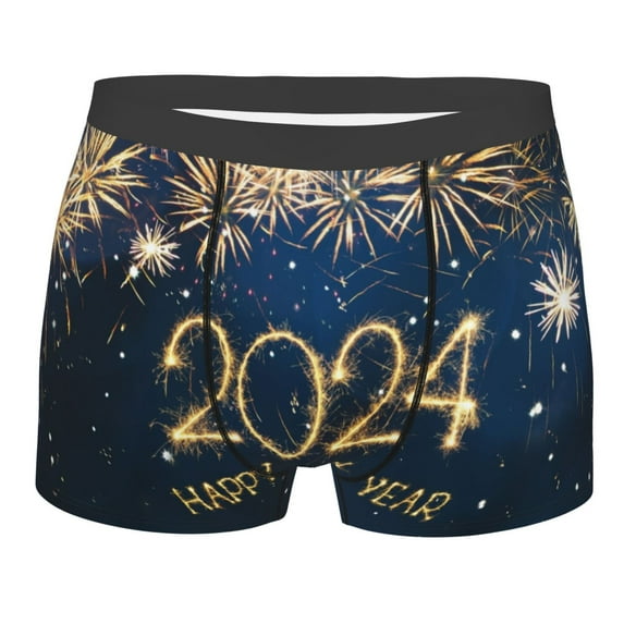 Disketp Happy New Year 2024 Men'S Boxer Briefs,Soft And Breathable Cotton Underwear With Comfortflex Waistband