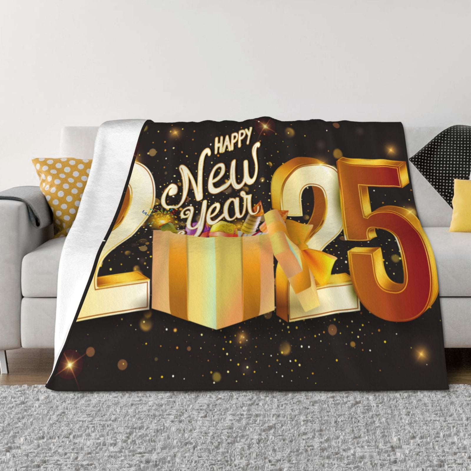 Disketp Happy New Year 2025 C Flannel Blankets Thick and Warm Blanket