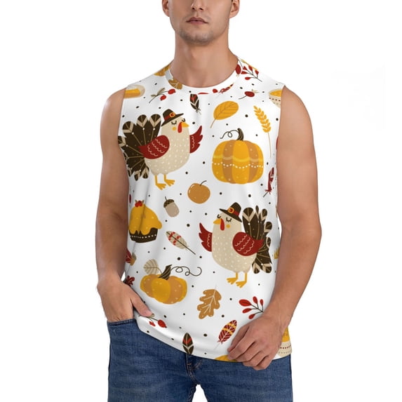 Disketp Happy Thanksgiving Sleeveless Tshirts For Men, Muscle Shirts For Men Dry Fit Tank Top-3x-Large