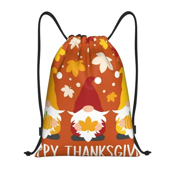 Disketp Happy Thanksgiving Three Gnomes Drawstring Backpack Drawstring Gym Bags Draw String Bags for Sports, Gym, Travel, Swimming, Beach-Small