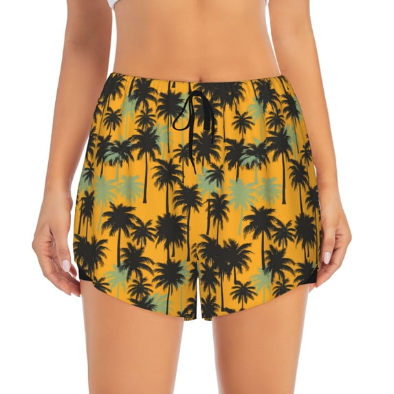 Disketp Hawaii Palms Print Women's Shorts Workout Shorts for Athletic Gym Running Shorts with Phone Pockets Small