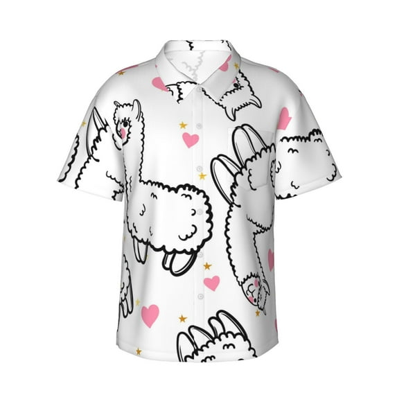 Disketp Hawaiian Shirts For Men,Alpacas And Hearts Print Mens Casual Short Sleeve Button Down Shirts Beach Shirt