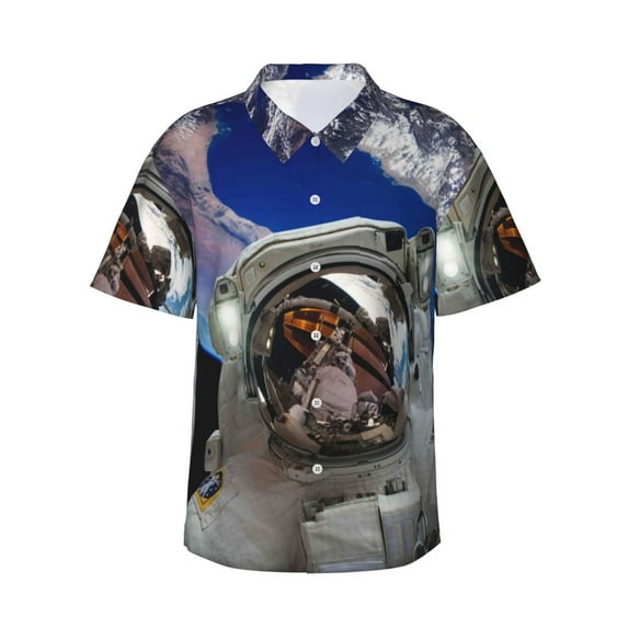 Disketp Hawaiian Shirts For Men,Astronaut In Outer Space Print Mens Casual Short Sleeve Button Down Shirts Beach Shirt