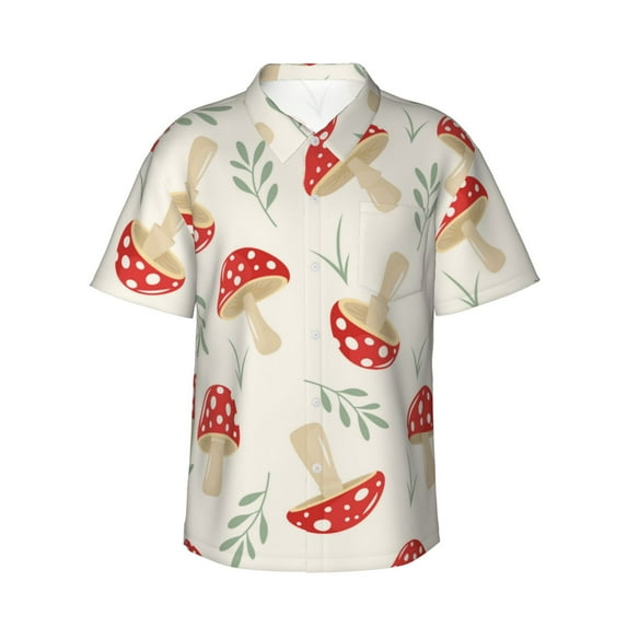 Disketp Hawaiian Shirts For Men,Cartoon Flat Mushrooms Print Mens Casual Short Sleeve Button Down Shirts Beach Shirt