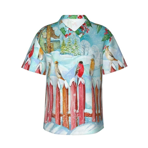 Disketp Hawaiian Shirts For Men,Christmas Birds Print Mens Casual Short Sleeve Button Down Shirts Beach Shirt