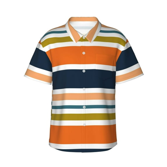 Disketp Hawaiian Shirts For Men,Colorful Pastel Stripes Print Mens Casual Short Sleeve Button Down Shirts Beach Shirt