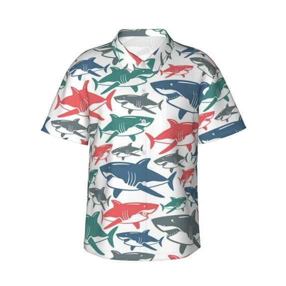 Disketp Hawaiian Shirts For Men,Colorful Shark Print Mens Casual Short Sleeve Button Down Shirts Beach Shirt
