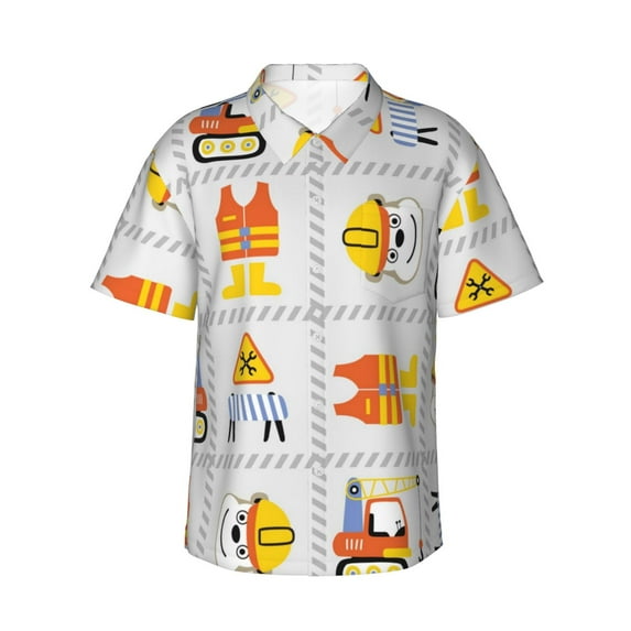 Disketp Hawaiian Shirts For Men,Construction Signs Print Mens Casual Short Sleeve Button Down Shirts Beach Shirt