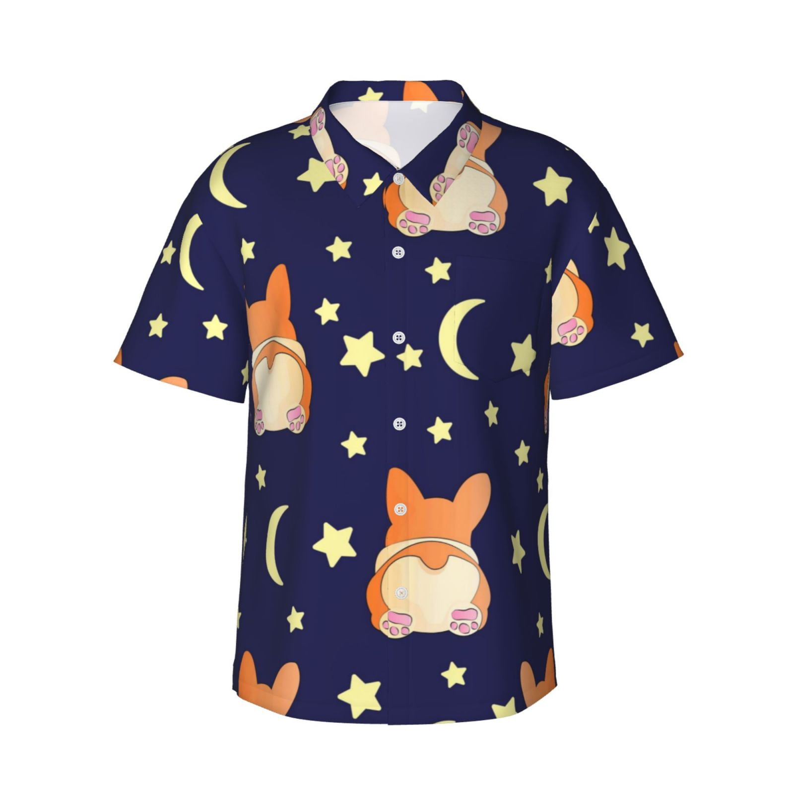 Disketp Hawaiian Shirts For Men,Corgi Lying With Moons And Stars Print ...