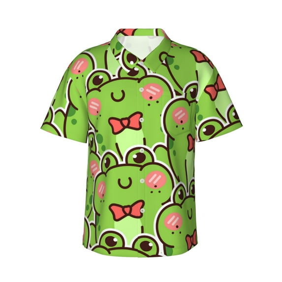 Disketp Hawaiian Shirts For Men,Cute Green Frog Print Mens Casual Short Sleeve Button Down Shirts Beach Shirt