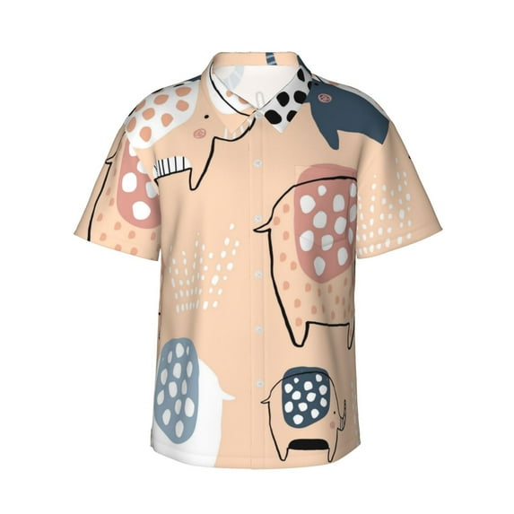 Disketp Hawaiian Shirts For Men,Cute Ink Drawn Elephants Print Mens Casual Short Sleeve Button Down Shirts Beach Shirt