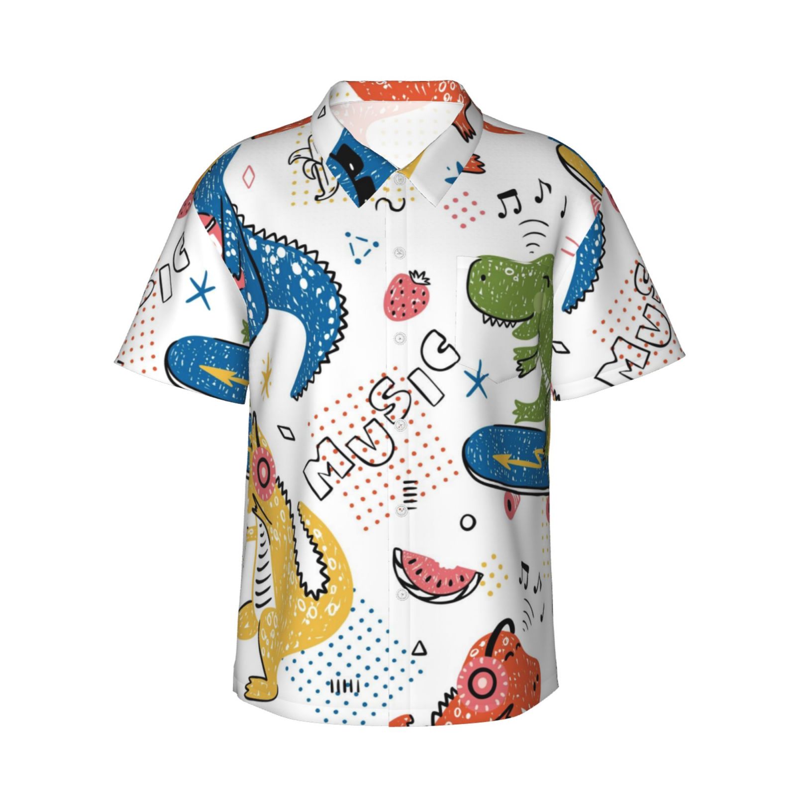 Visesunny Men's Dinosaur 3D Print Hawaiian Shirt - Short Sleeve Aloha Beach Shirt, Multicolor Large