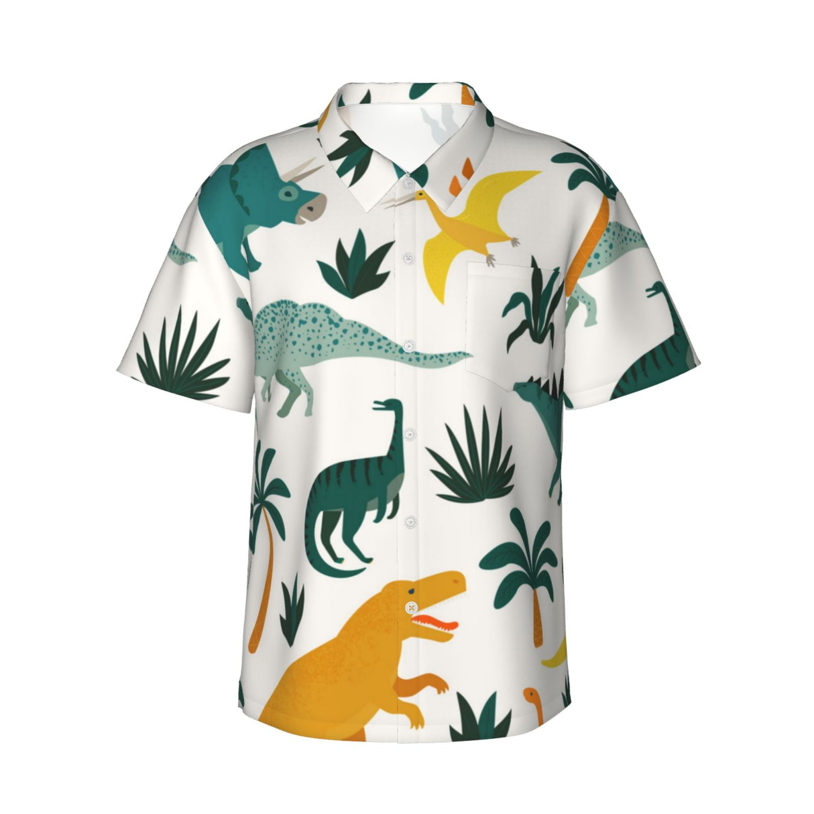 Disketp Hawaiian Shirts For Men,Dinosaurs And Tropical Leaves Print Mens Casual Short Sleeve