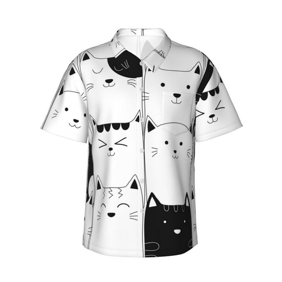 Disketp Hawaiian Shirts For Men,Doodle Cute Cat Print Mens Casual Short Sleeve Button Down Shirts Beach Shirt