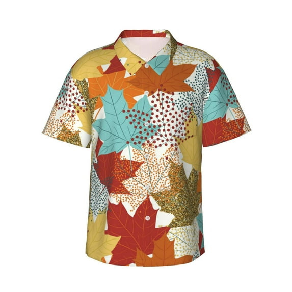 Disketp Hawaiian Shirts For Men,Fall Maple Leaves Print Mens Casual Short Sleeve Button Down Shirts Beach Shirt