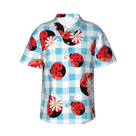 Disketp Hawaiian Shirts For Men,Flowers And Lady Bugs Print Mens Casual Short Sleeve Button Down Shirts Beach Shirt