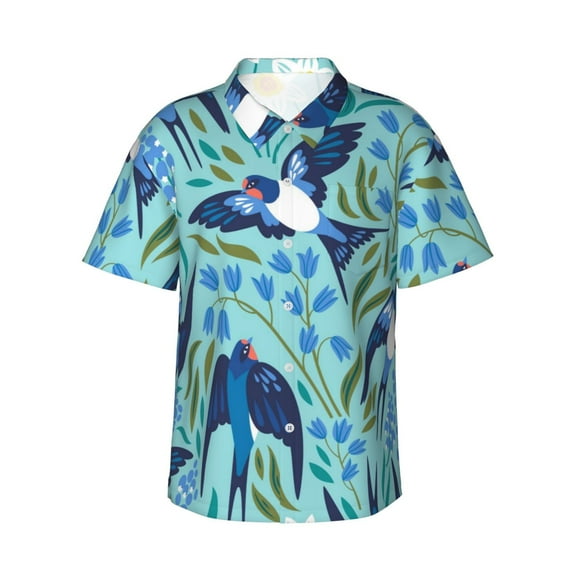 Disketp Hawaiian Shirts For Men,Flying Swallows And Spring Flowers Print Mens Casual Short Sleeve Button Down Shirts Beach Shirt