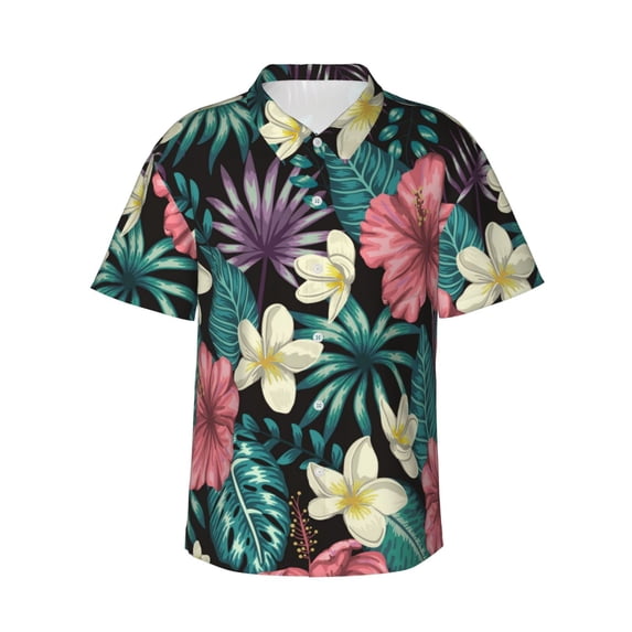 Disketp Hawaiian Shirts For Men,Green Tropical Leaves Print Mens Casual Short Sleeve Button Down Shirts Beach Shirt