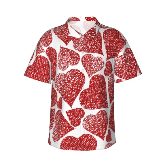 Disketp Hawaiian Shirts For Men,Hearts Print Mens Casual Short Sleeve Button Down Shirts Beach Shirt