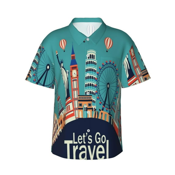 Disketp Hawaiian Shirts For Men,Let'S Go Travel Print Mens Casual Short Sleeve Button Down Shirts Beach Shirt