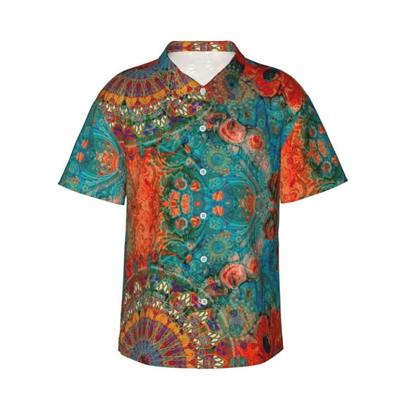 Disketp Hawaiian Shirts For Men,Mandala Colorful 1 Print Mens Casual Short Sleeve Button Down Shirts Beach Shirt