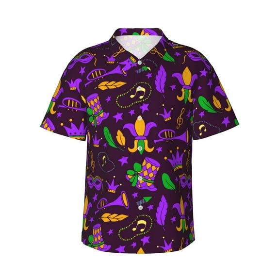 Disketp Hawaiian Shirts For Men,Mardi Gra2 Print Mens Casual Short Sleeve Button Down Shirts Beach Shirt