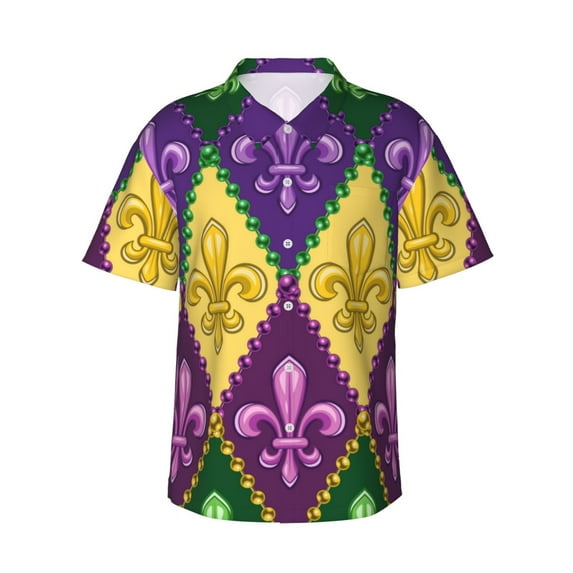 Disketp Hawaiian Shirts For Men,Mardi Gras4 Print Mens Casual Short Sleeve Button Down Shirts Beach Shirt