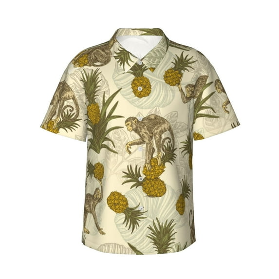 Disketp Hawaiian Shirts For Men,Monkeys And Pinealpples Print Mens Casual Short Sleeve Button Down Shirts Beach Shirt
