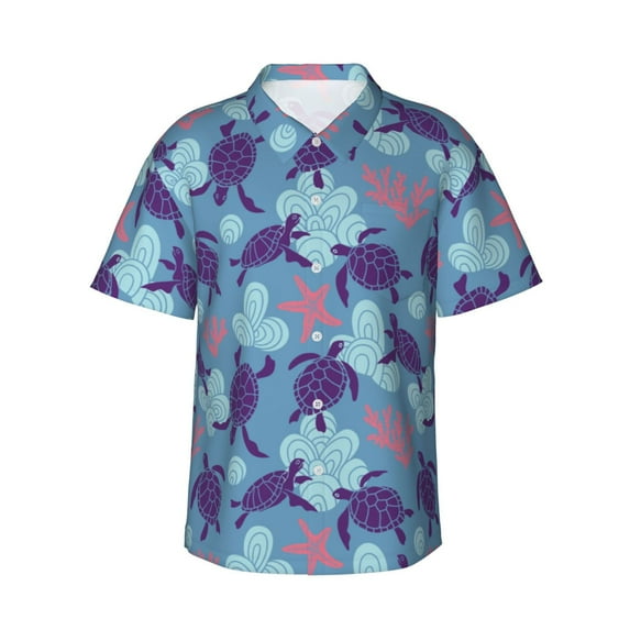 Disketp Hawaiian Shirts For Men,Ornamental Turtles Print Mens Casual Short Sleeve Button Down Shirts Beach Shirt