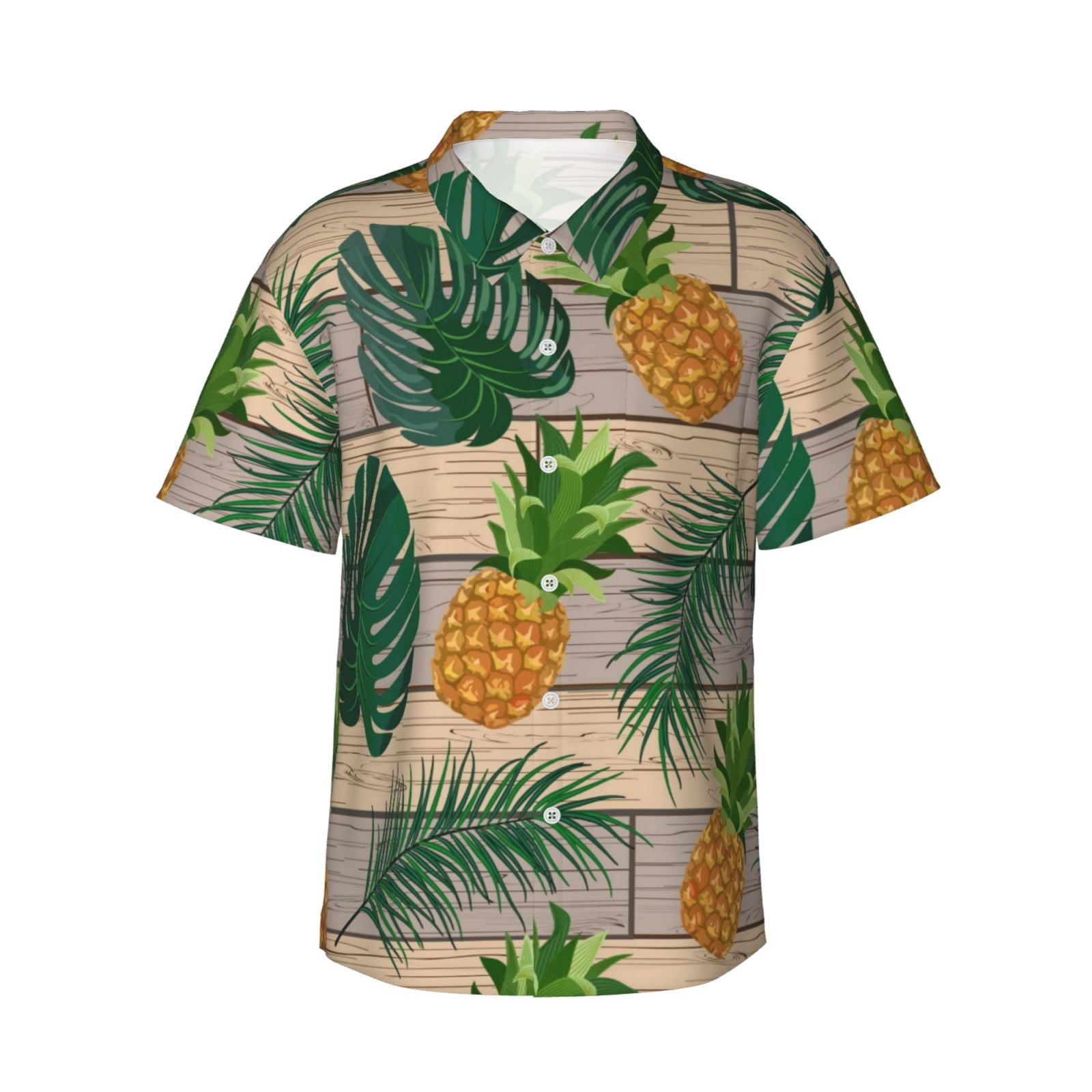 Disketp Hawaiian Shirts For Men,Pineapples Palm Leaves Wooden ...