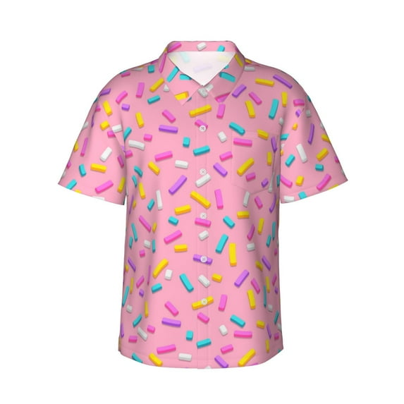 Disketp Hawaiian Shirts For Men,Pink Donut Print Mens Casual Short Sleeve Button Down Shirts Beach Shirt