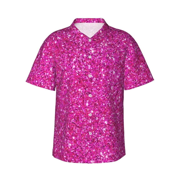 Disketp Hawaiian Shirts For Men,Rose Red Glitter Print Mens Casual Short Sleeve Button Down Shirts Beach Shirt