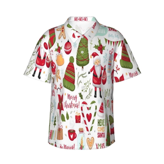 Disketp Hawaiian Shirts For Men,Snowflakes Santa Claus Christmas Tree Print Mens Casual Short Sleeve Button Down Shirts Beach Shirt