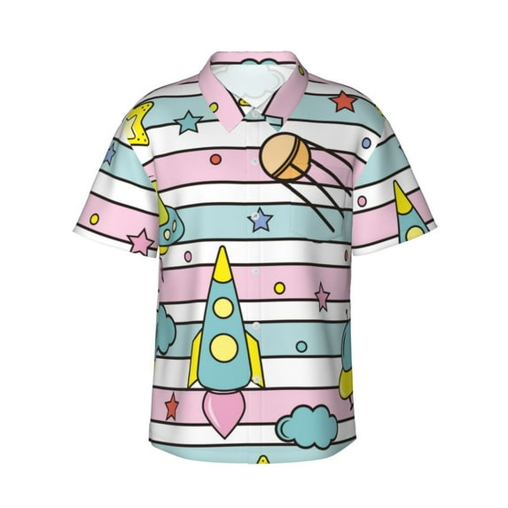 Disketp Hawaiian Shirts For Men,Space Doodle Print Mens Casual Short Sleeve Button Down Shirts Beach Shirt