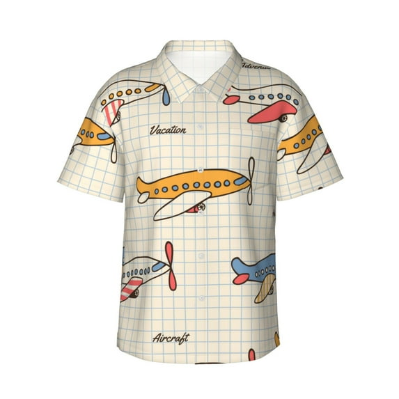 Disketp Hawaiian Shirts For Men,Striped Vintage Planes Print Mens Casual Short Sleeve Button Down Shirts Beach Shirt